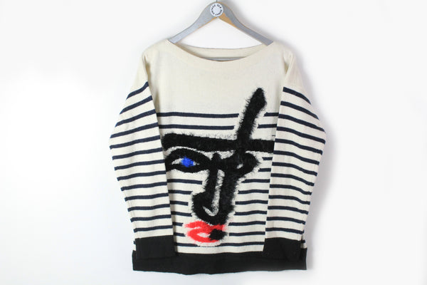 Jean Paul Gaultier Lindex Sweater Women's Medium white black big ugly logo luxury jumper crew neck