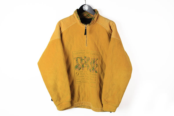 Vintage Think Pink Fleece 1/4 Zip Large big logo 90s sweater ski style yellow bright 
