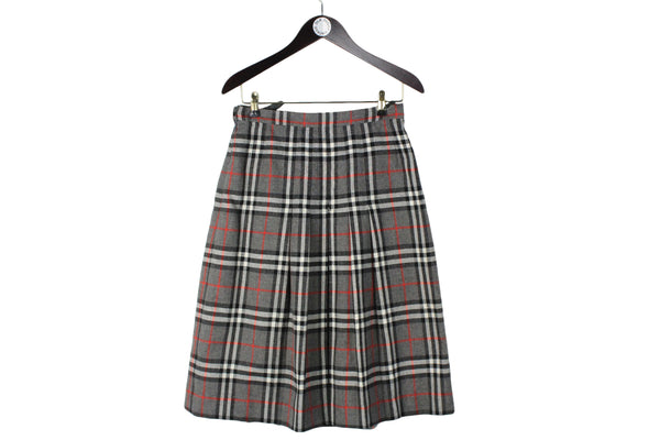 Vintage Burberrys Skirt Women's Medium size plaid luxury rare retro 90's 80's style gray wool 