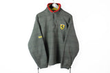 Vintage Ferrari Fleece 1/4 Zip Large gray yellow small logo 90s formula 1 F1 sweater