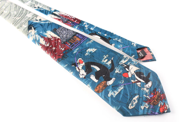 Vintage Sylvester the Cat Looney Tunes 1993 Tie blue  luxury retro classic 90s accessories authentic abstract pattern