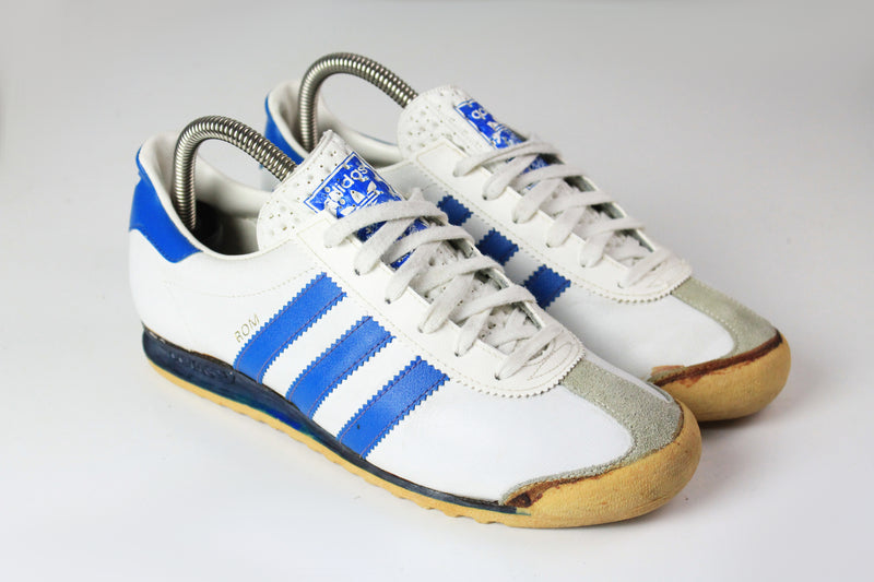 athletic sport shoes running trainers city series whtie blue style retro rare Vintage Adidas Rom Sneakers US 7 made in Taiwan 80's 