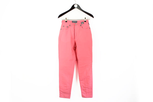 Vintage Versace Jean Couture Pants Women's 31 big logo 90's pink bright trousers