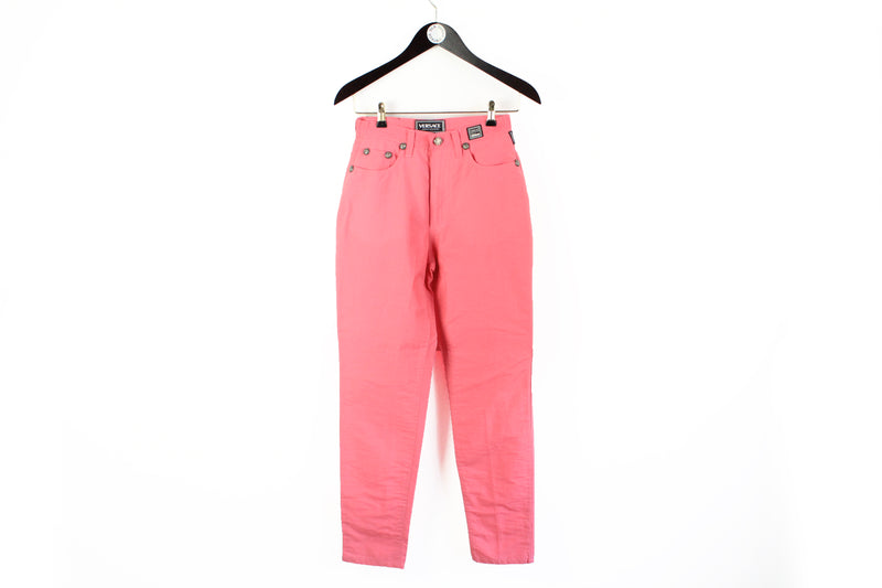 Vintage Versace Jean Couture Pants Women's 31 big logo 90's pink bright trousers