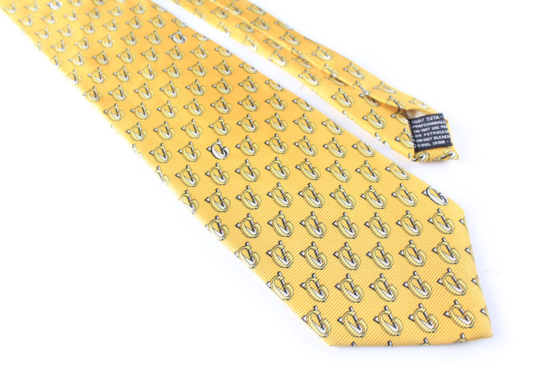 Vintage Tie luxury retro classic 90s accessories authentic abstract pattern Gianni Versace monogram gold yellow