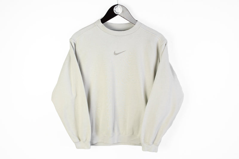 Vintage Nike Sweatshirt Women's Small beige gray central swoosh 00's crewneck authentic sport style center logo jumper