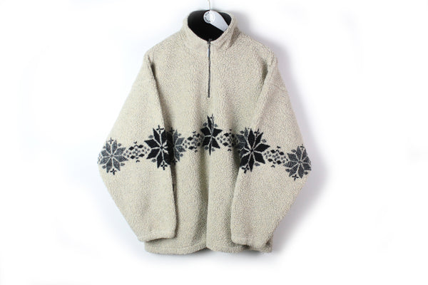 Vintage Fleece 1/4 Zip Large gray sherpa heavy sweater winter ski 90s jumper