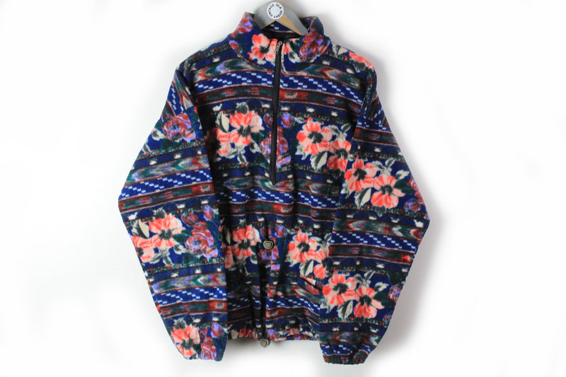 Vintage Fleece Half Zip Medium floral pattern carpet retro style 90s ski cozy sweater