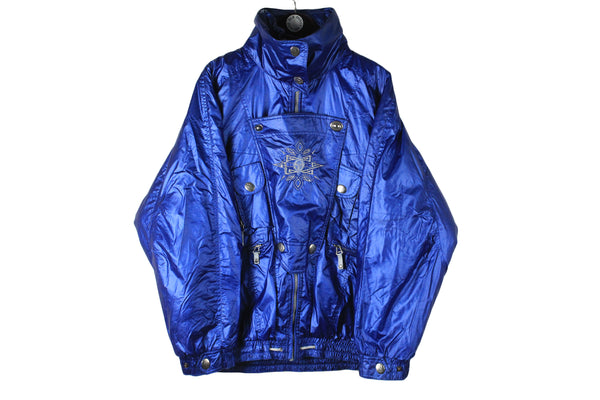 Vintage Sergio Tacchini Ski Jacket Large blue 90s winter Italian Alps retro nylon windbreaker