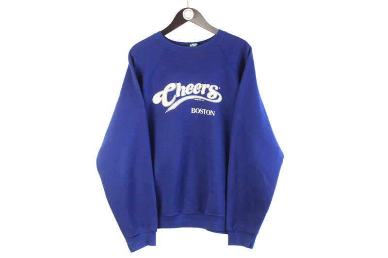 Vintage Cheers Boston Sweatshirt XLarge cafe navy blue 90s retro classic sport jumper restaurant pub bar crewneck USA