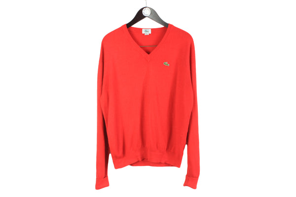 vintage LACOSTE IZOD Jumper authentic sweater knitted Size 5 rare retro men's red hipster 90s 80s acid jumper sweatshirt cardigan stylish