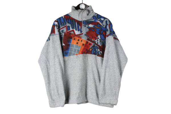 Vintage Fleece 1/4 Zip Small gray multicolor 90s abstract pattern ski sweater
