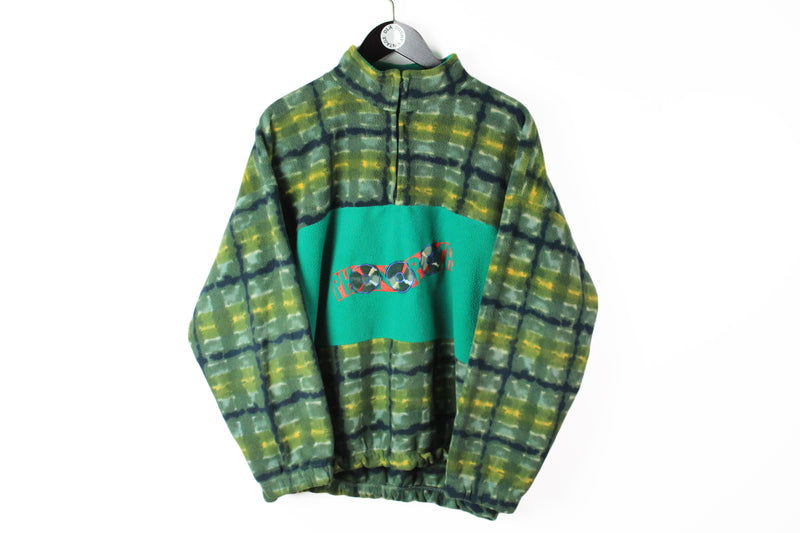 Vintage Fleece 1/4 Zip Small / Medium green 90s abstract pattern winter ski sweater