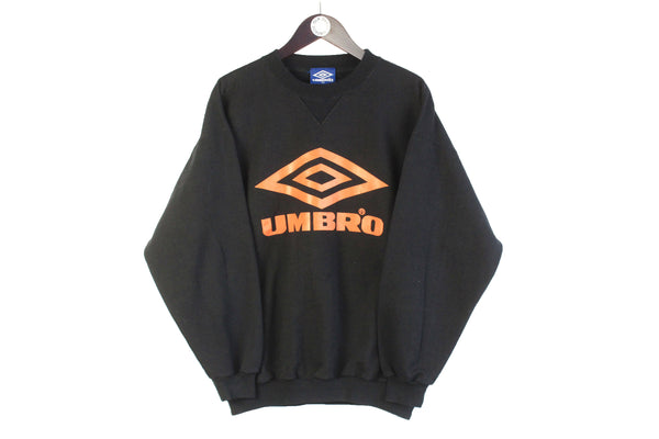 Vintage Umbro Sweatshirt Medium black big logo 90s retro crewneck orange sport style UK jumper