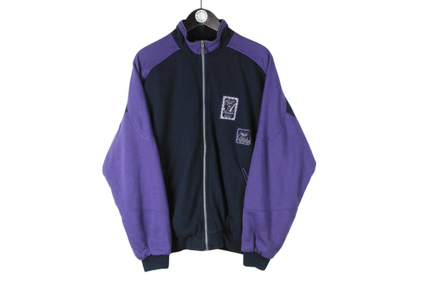 Vintage Adidas Full Zip Sweatshirt XLarge size men's oversize retro cardigan 90's style sport wear rare 80's pullover black purple outfit authentic athletic 