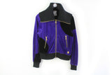 Vintage Sonia Rykiel "Karma Body & Soul!" Jacket Medium black purple velour 90's luxury style track jacket full zip cardigan sweater