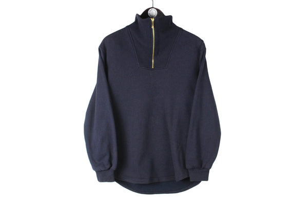 Escada 1/4 Sweatshirt Small size men's unisex pullover basic navy blue classic jumper sport style 90's clothing luxury long sleeve retro outfit