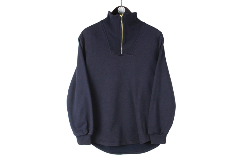 Escada 1/4 Sweatshirt Small size men's unisex pullover basic navy blue classic jumper sport style 90's clothing luxury long sleeve retro outfit