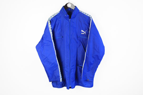 Vintage Puma Jacket Large blue windbreaker full sleeve logo 80's light wear 