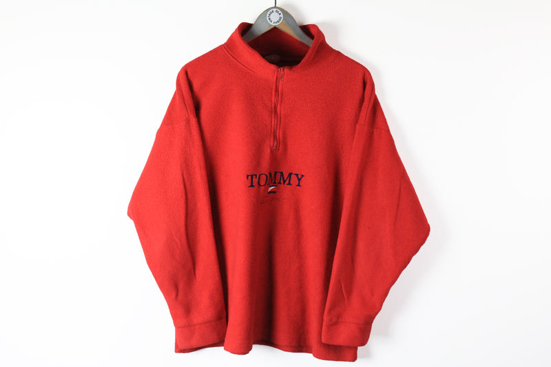 Vintage Tommy Bootleg Fleece Small red big logo 90s hilfiger retro style hip hop sweater