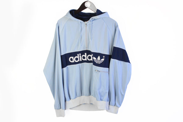 Vintage Adidas Hoodie Half Zip Medium / Large blue big logo 90's retro style polyester sport jumper