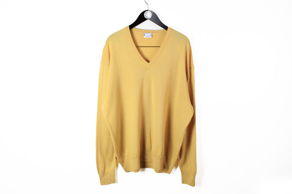 Vintage Yves Saint Laurent Pullover XXLarge yellow V-neck retro style wool sweater
