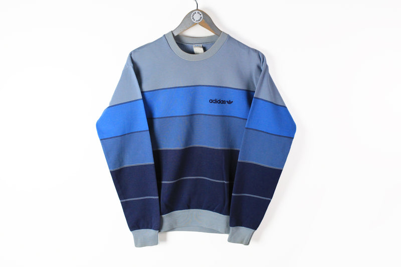 Vintage Adidas Sweatshirt Small blue striped pattern 90s sport jumper