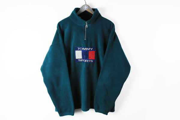 Vintage Tommy Sports Bootleg Fleece 1/4 Zip Large / XLarge green big logo winter sweater