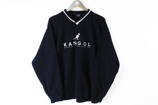 Vintage Kangol Fleece Sweatshirt Large big logo 90s sport jumper winter hip hop sweater