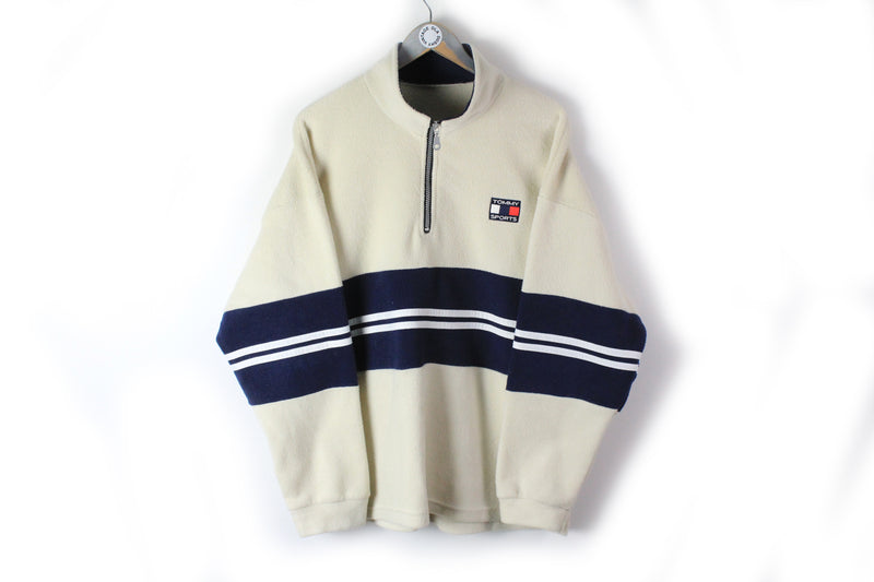 Vintage Tommy Sports Bootleg Fleece Large / XLarge beige blue 90s hip hop winter ski sweater