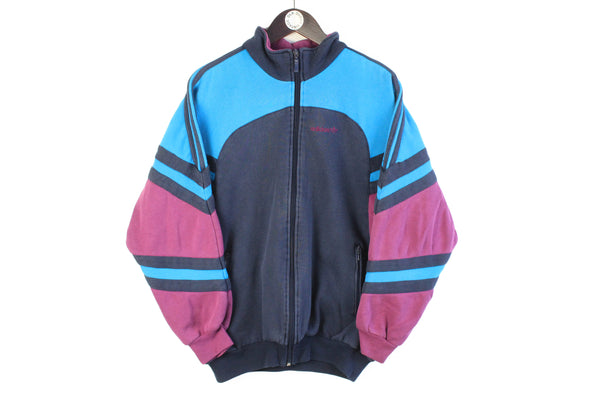 Vintage Adidas Sweatshirt Full Zip Small navy blue purple 90s retro cotton track jacket