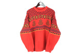 vintage UNITED COLORS Of BENETTON Shetland Wool sweater Size 52 men's authenitc red oversize 90s 80s retro hipster sweater streetwear wear