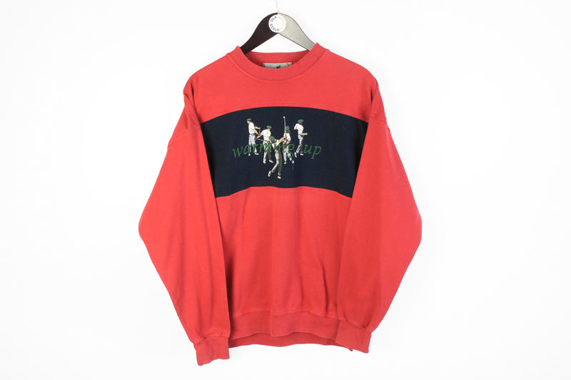 Vintage Golfino Sweatshirt Large red blue big logo Warming Up Golf embroidery logo crewneck