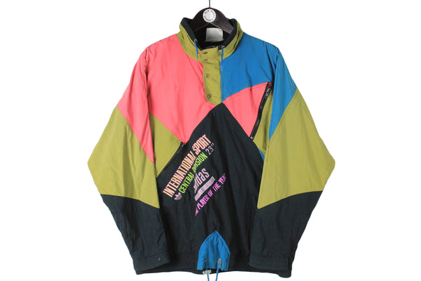 Vintage Adidas Anorak Large size men's jacket sport style ski windbreaker 90's wear authentic athletic outdoor training clothing brigth multicolor