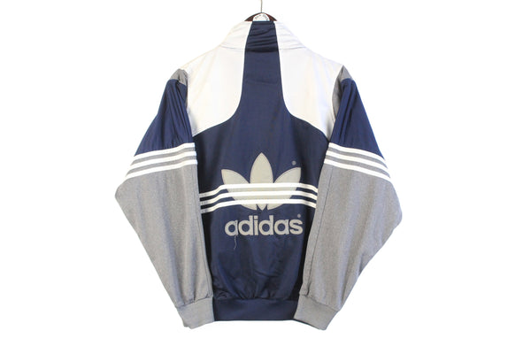 Vintage Adidas Track Jacket Small navy blue gray big logo 90s retro windbreaker sport jumper
