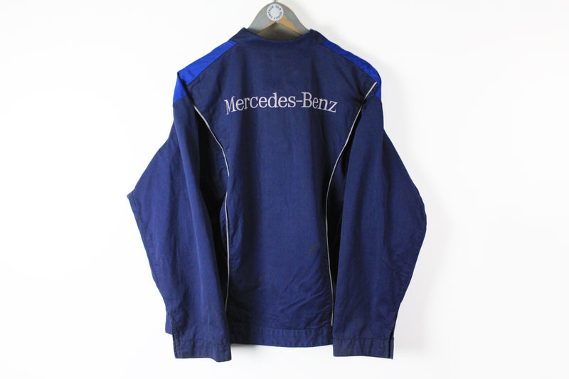 Vintage Mercedes-Benz Jacket Medium blue big logo mechanic shirt retro style 90s big logo