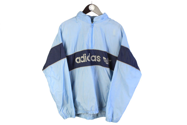 Vintage Adidas Anorak Jacket Half Zip Large / XLarge blue windbreaker big logo 90's sport style