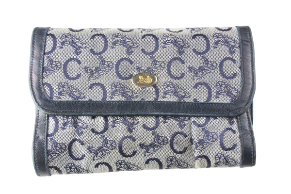 Vintage Celine Wallet luxury monogram 90s retro authentic gray blue accessories made in Italy
