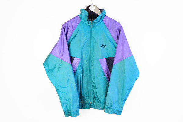 Vintage Puma Track Jacket Medium green purple windbreaker full zip 90's sport style athletic coat