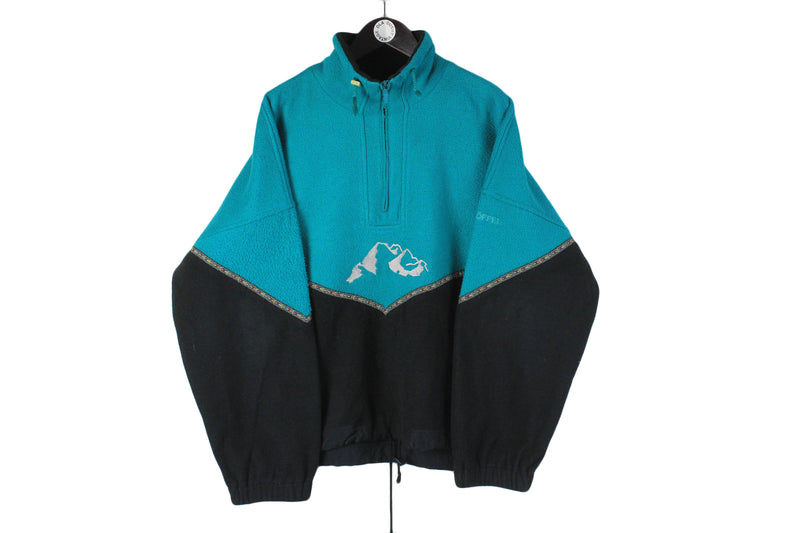 Vintage Schoffel Fleece Half Zip XLarge blue black 90s outdoor winter sweater