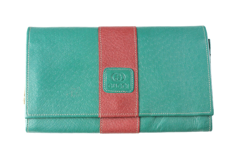 Vintage Gucci Wallet luxury monogram 90s retro authentic green red accessories made in Italy 
