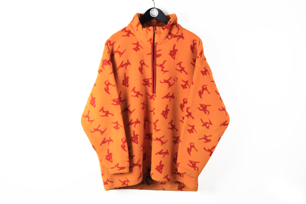 Vintage Fleece Half Zip XLarge orange abstract ski pattern 90s Jack Wolfskin sweater Skating pattern