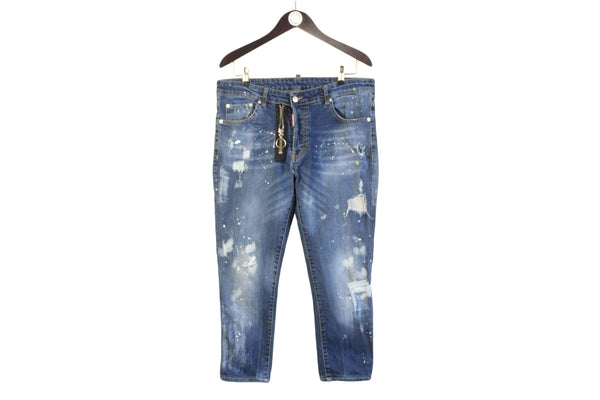 Dsquared2 Jeans 56 blue paint dots authentic streetwear denim pants made in Italy luxury trousers