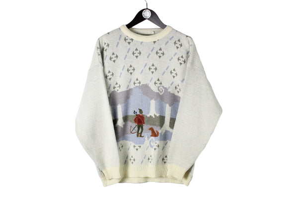 Vintage Sweater Large size men's knit wear big logo embroidery logo basic knitted pullover long sleeve cardigan sport street style old school rare retro 90's winter pattern clothing