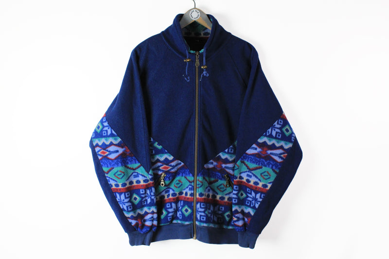 Vintage Fleece Full Zip Large / XLarge blue multicolor 90s sport retro style ski jacket