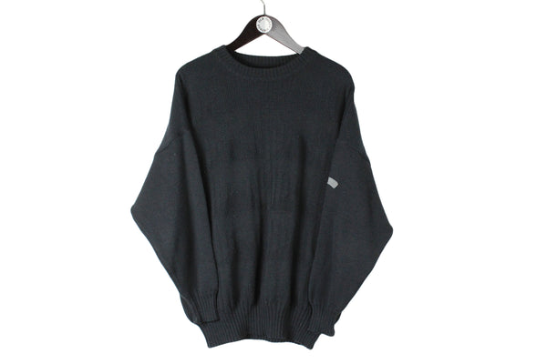 Vintage Adidas Sweater XLarge size men's knit wear black basic knitted pullover long sleeve cardigan sport street style old school rare retro 90's clothing