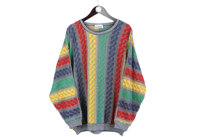 vintage CARLO COLUCCI authentic sweater knit wear rainbow color Size 54 rare retro mens hipster 90's 80's bright jumper cardigan sweatshirt