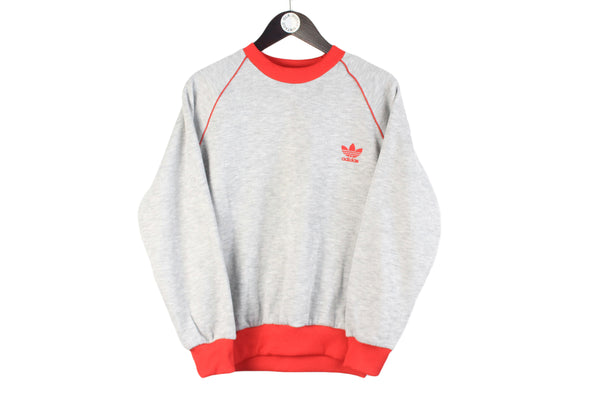 Vintage Adidas Sweatshirt Small gray red small logo 90s retro sport jumper crewneck 