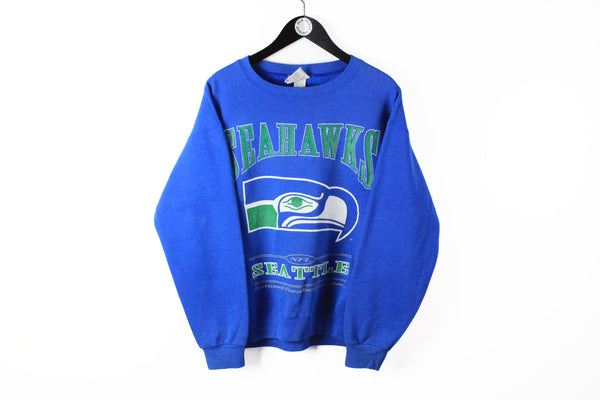 Vintage Seahawks Seattle 1997 Lee Sweatshirt Medium blue NFL big logo american football crewneck jumper made in USA