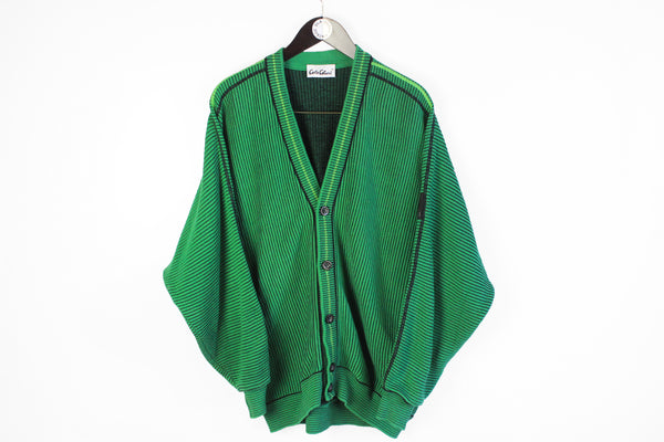 Vintage Carlo Colucci Cardigan XLarge / XXLarge green made in Germany deep V-neck sweater